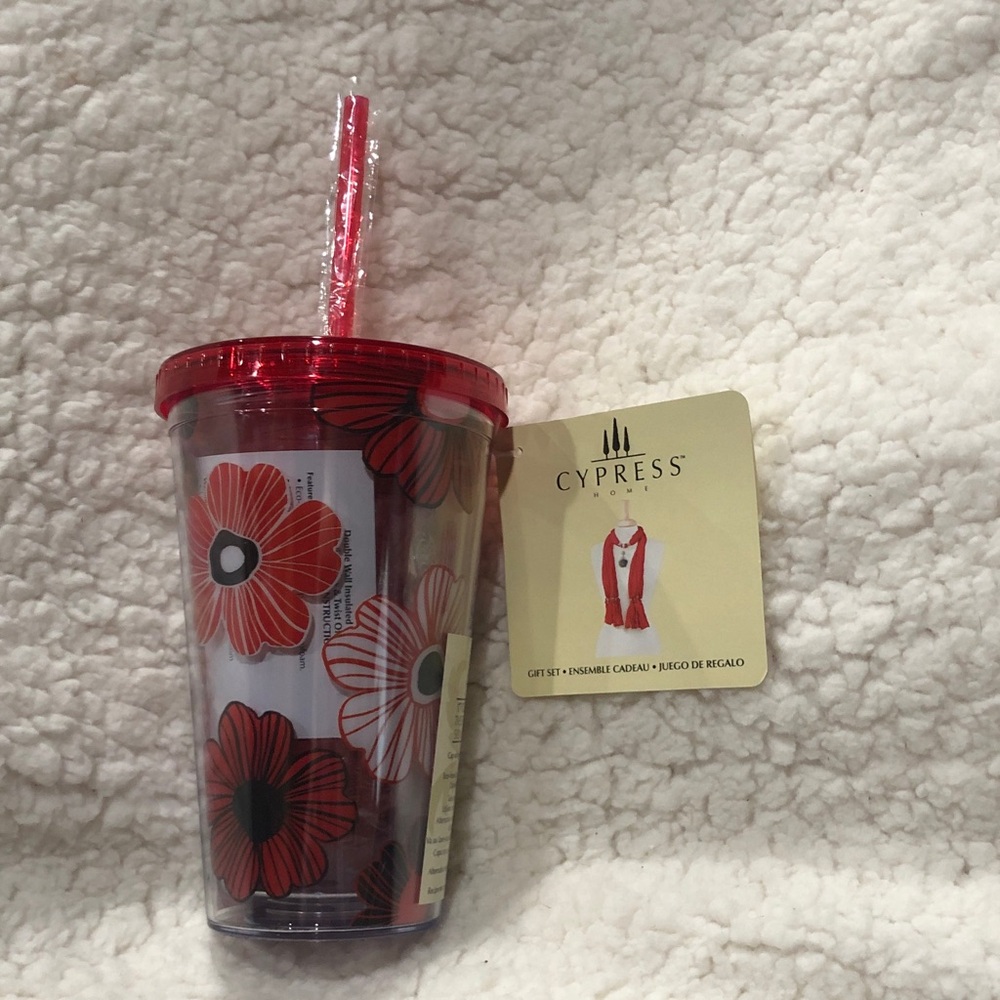 Cypress Red Floral Tumbler with Straw